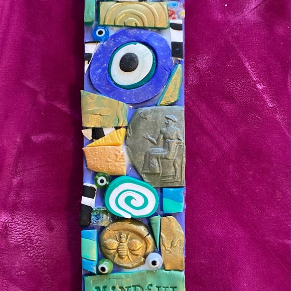 Handmade Polymer Clay Mosaic Art “Bee Mindful”Plaque Original On Wood - Picture 6 of 11